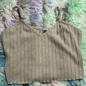 Stylish Beige Ribbed Women's Top